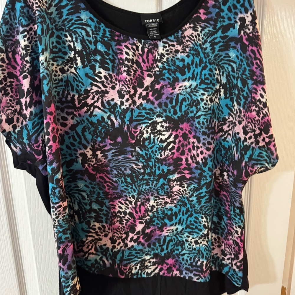 Torrid Vibrant Animal Print Blouse - Blue, Pink, Black